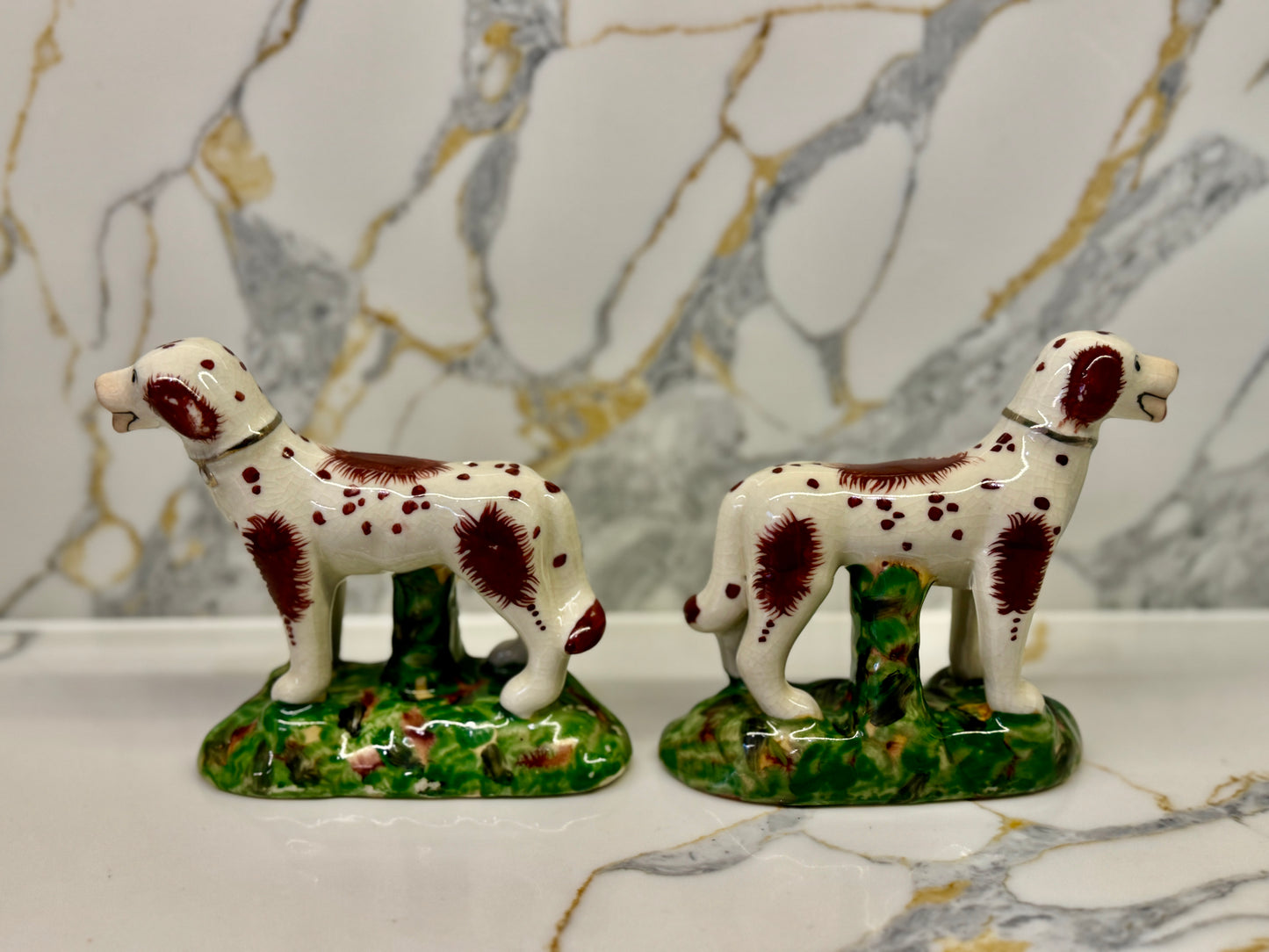 Pair of Vintage Staffordshire Dogs with tongs out