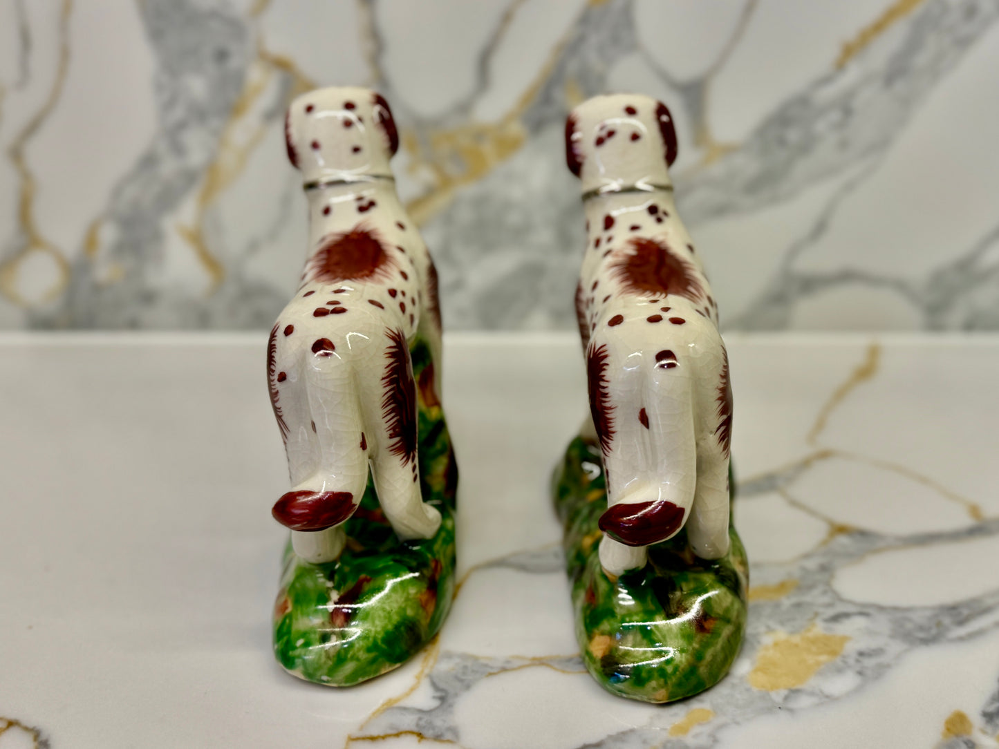 Pair of Vintage Staffordshire Dogs with tongs out