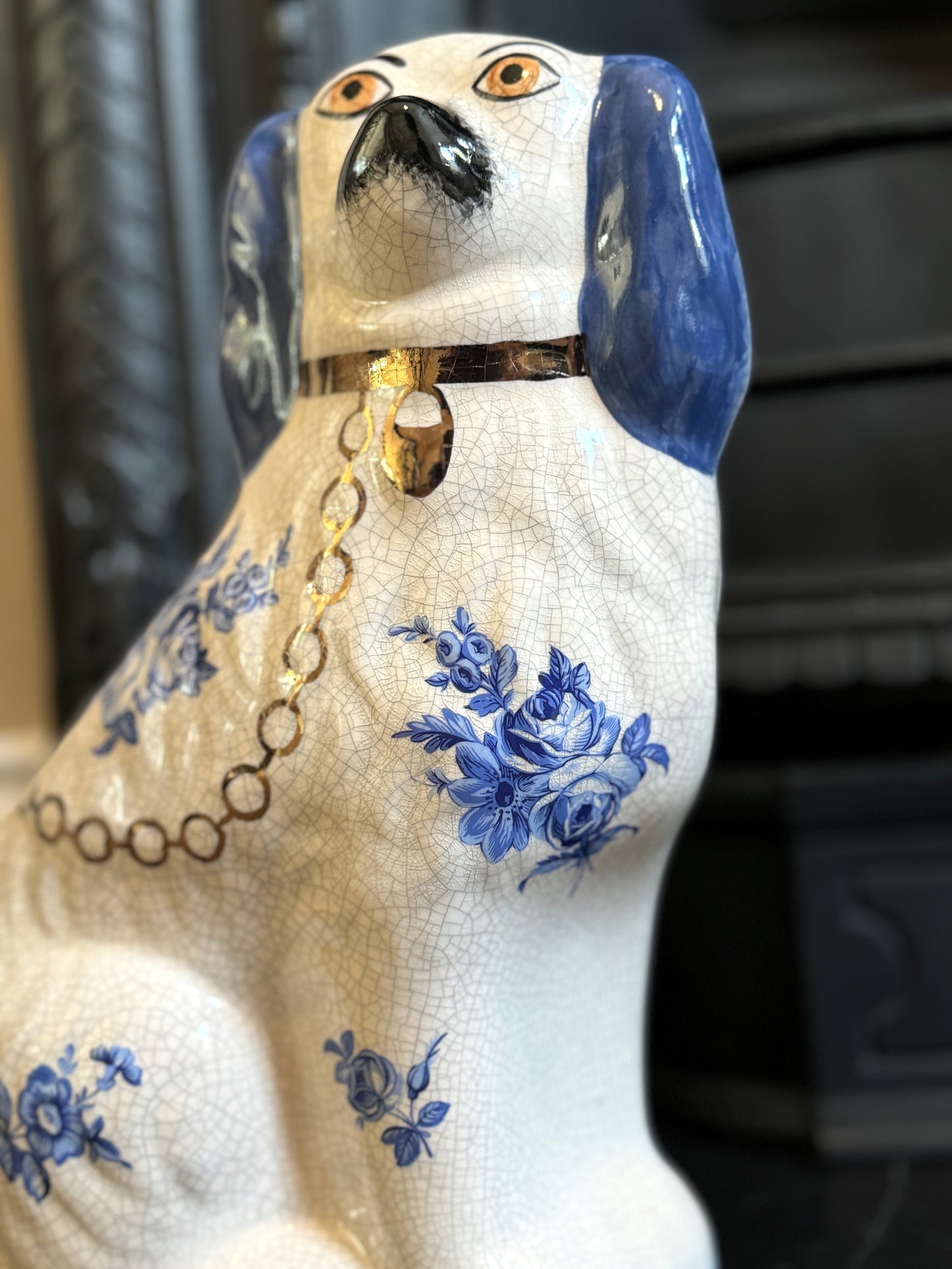 Staffordshire Dog by William Kent with Blue Floral pattern , C.1940s