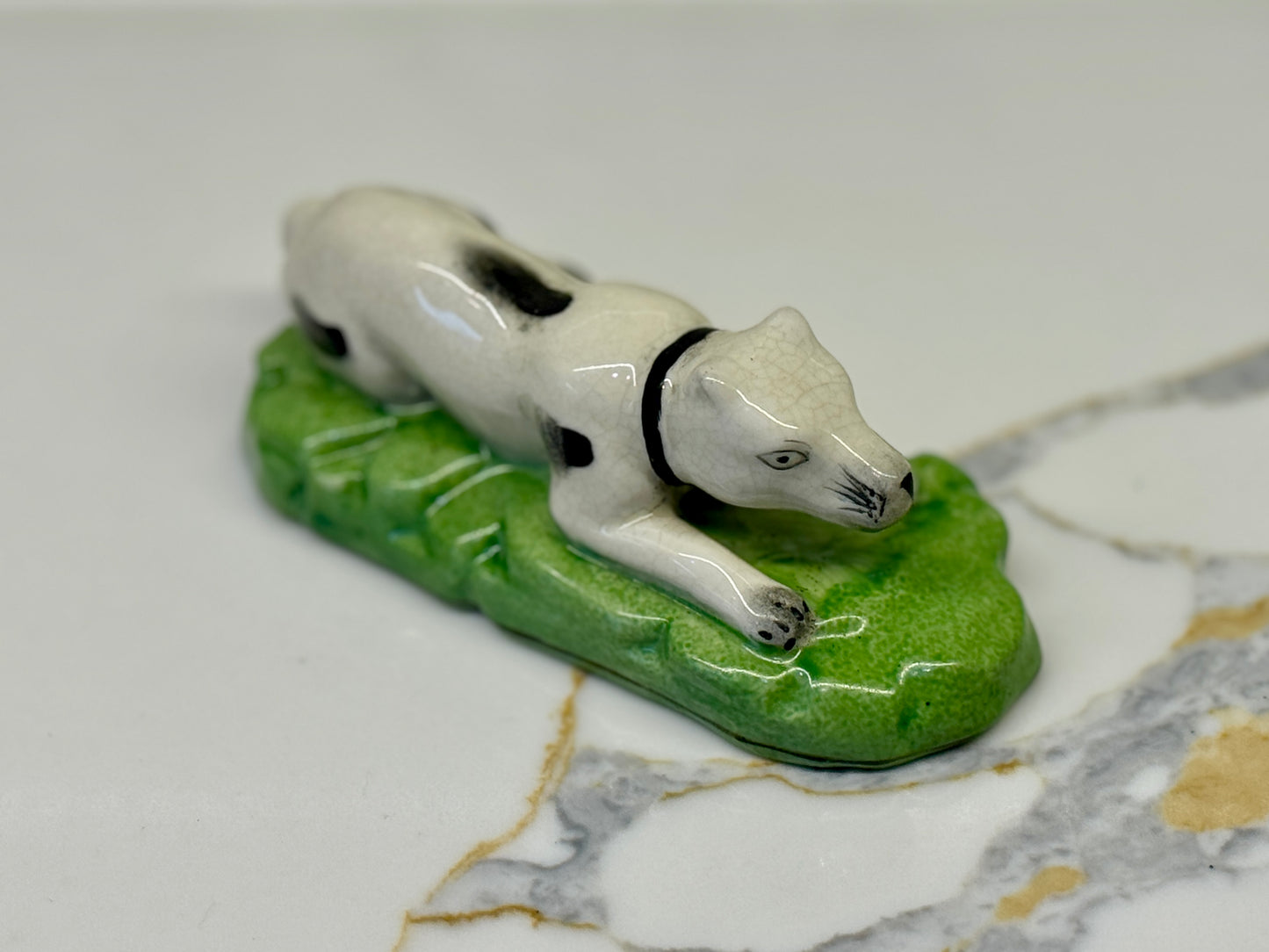 Victorian-Style Staffordshire Dog Figurine on Grass Base (Single)