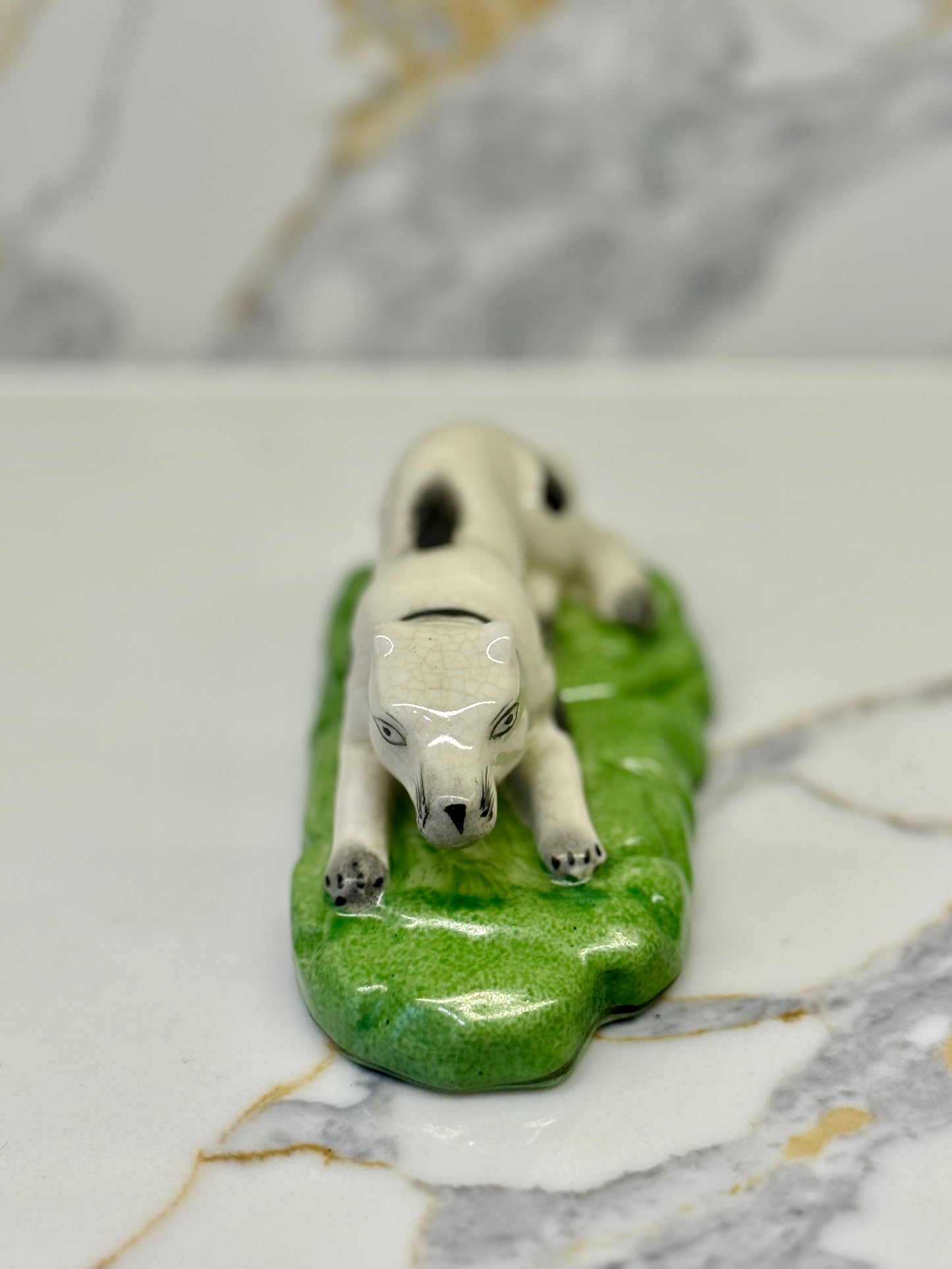 Victorian-Style Staffordshire Dog Figurine on Grass Base (Single)