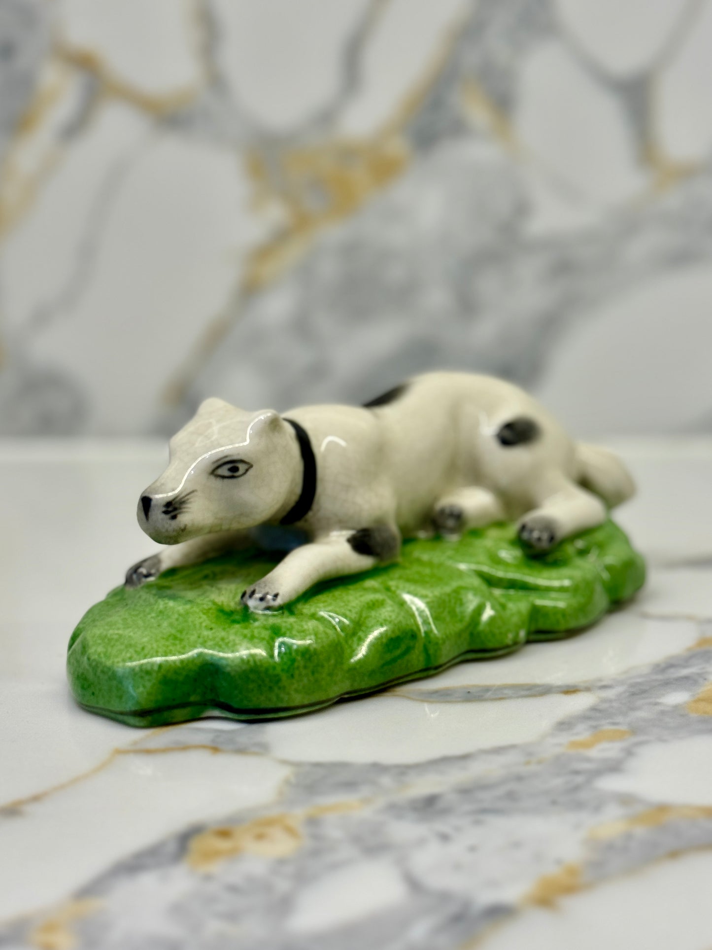 Victorian-Style Staffordshire Dog Figurine on Grass Base (Single)