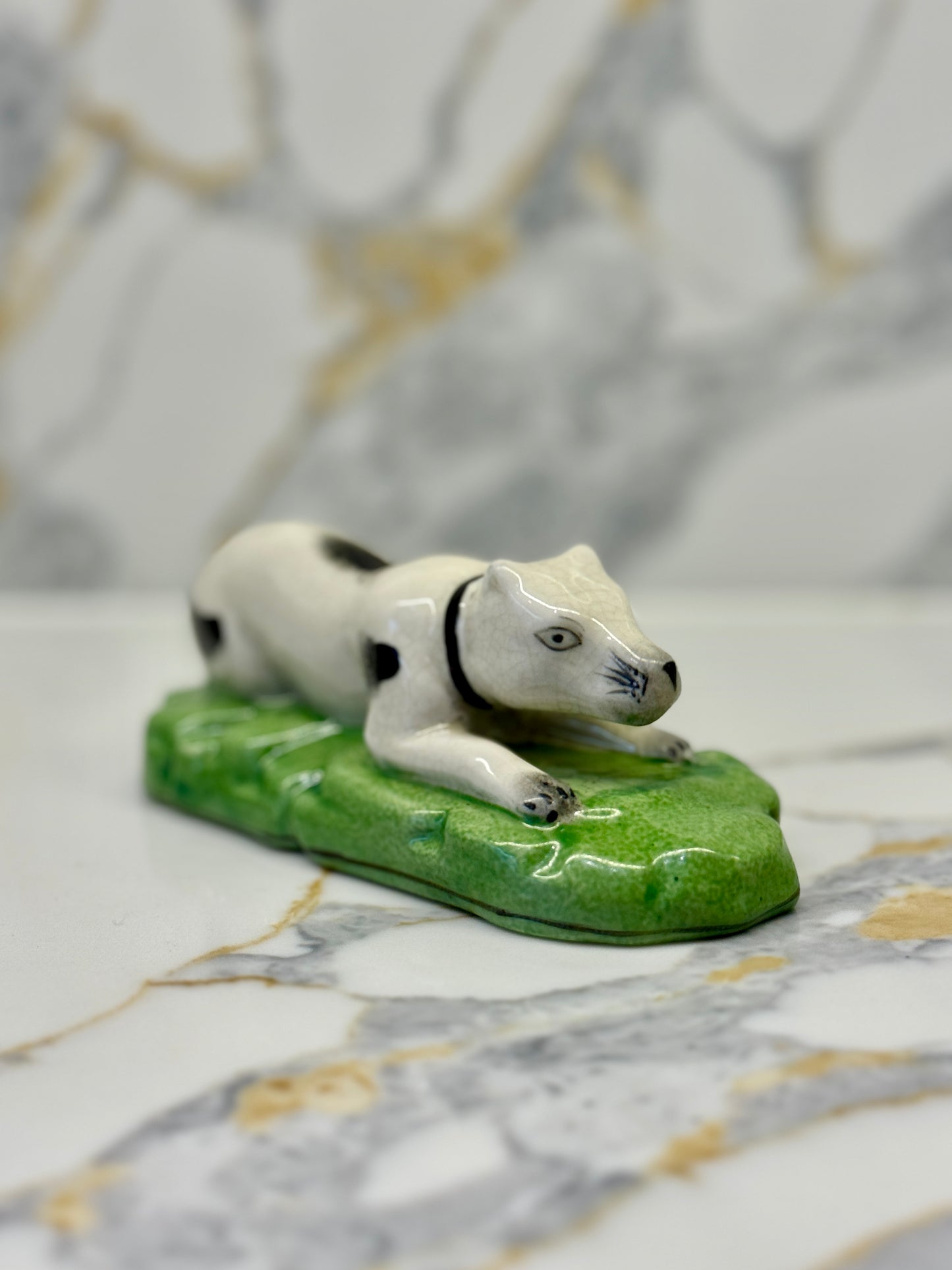 Victorian-Style Staffordshire Dog Figurine on Grass Base (Single)