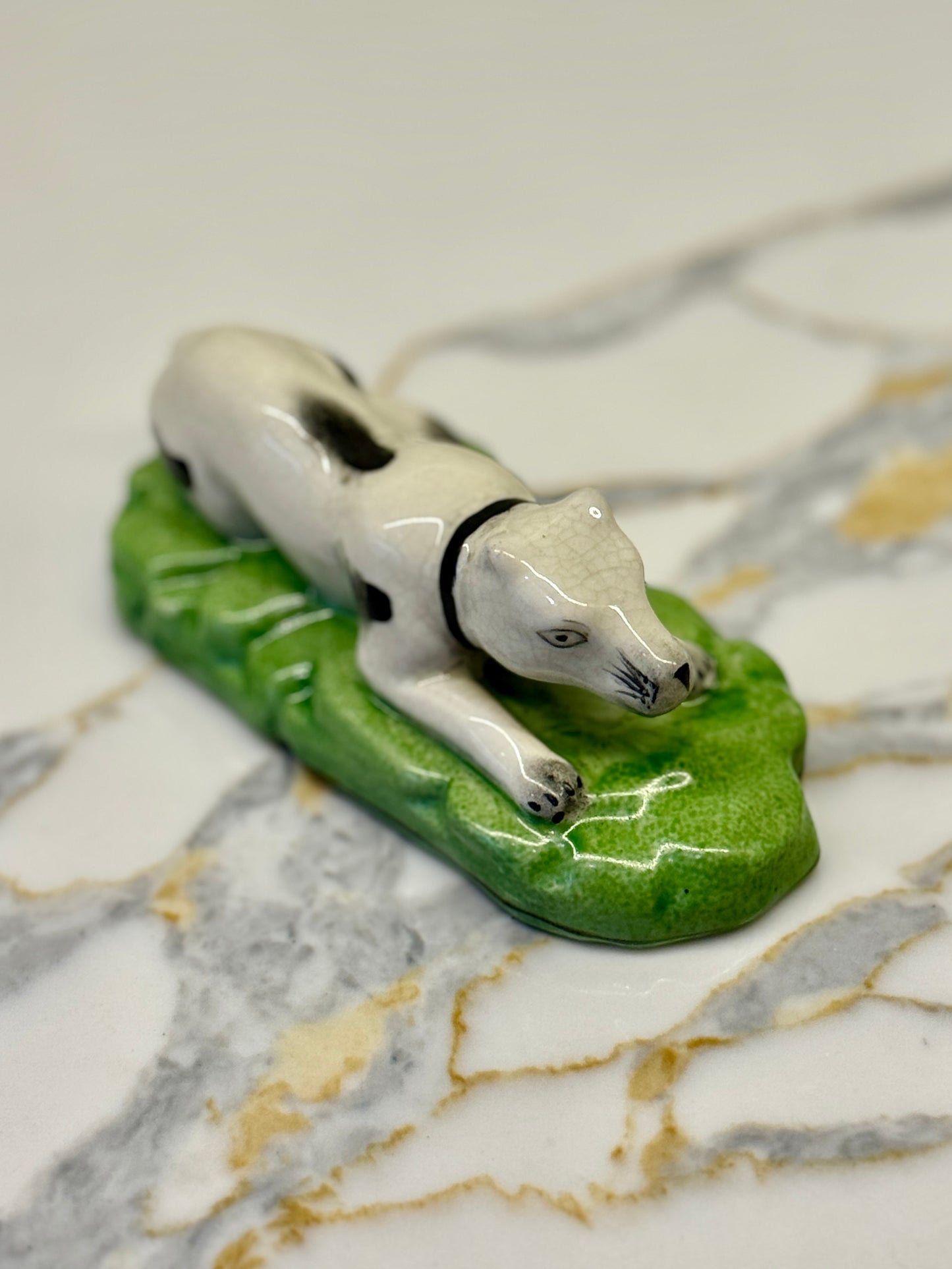 Victorian-Style Staffordshire Dog Figurine on Grass Base (Single)