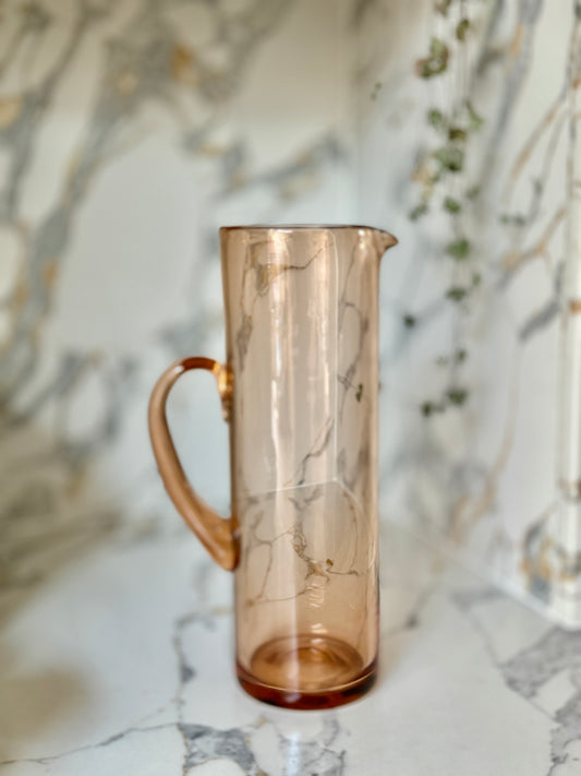 Vintage Peach Glass Jug (Pitcher) with Handmade Handle – Possibly Whitefriars-Pitcher-My Happy London Home-My Happy London Home