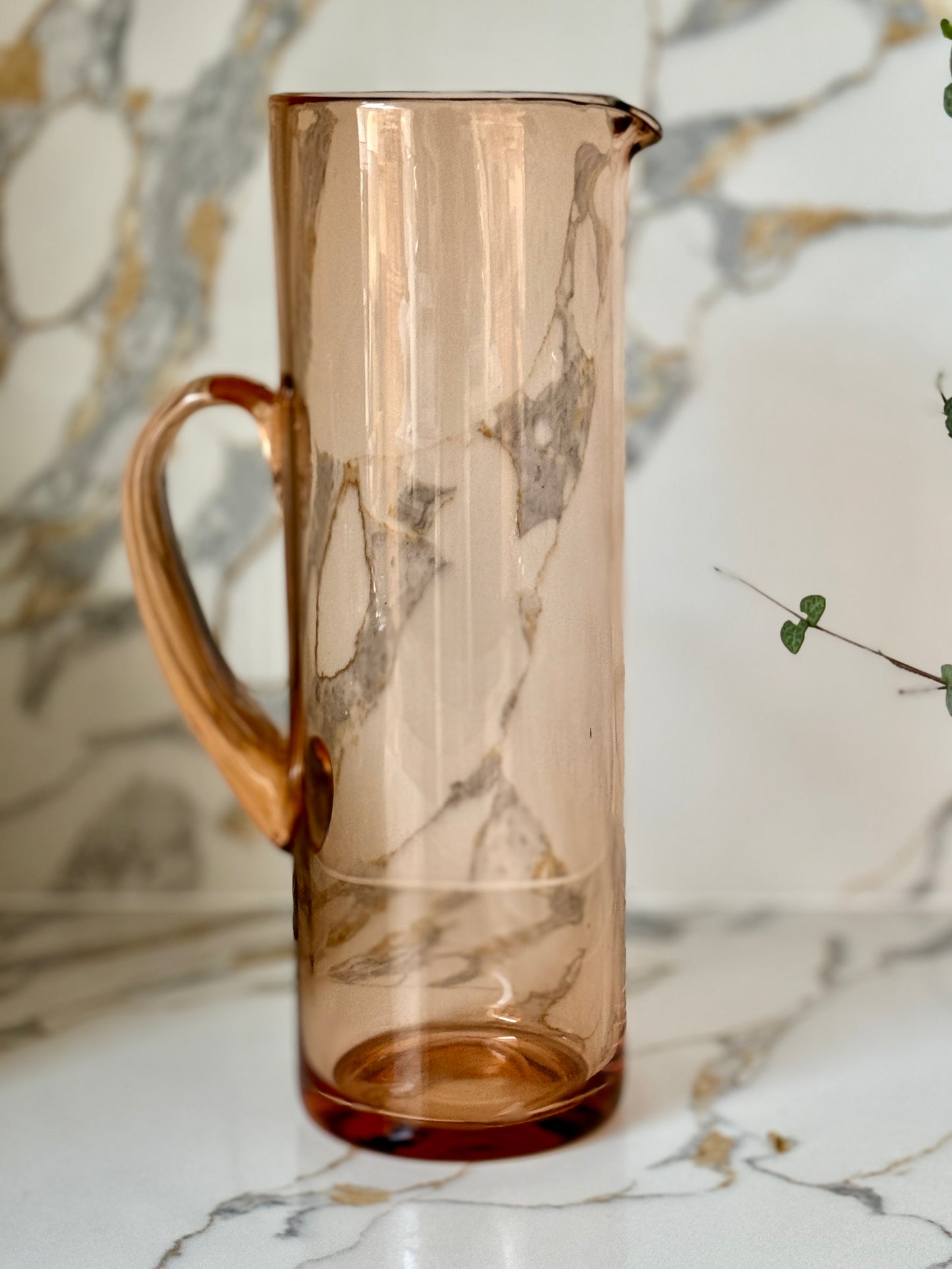 Vintage Peach Glass Jug (Pitcher) with Handmade Handle – Possibly Whitefriars