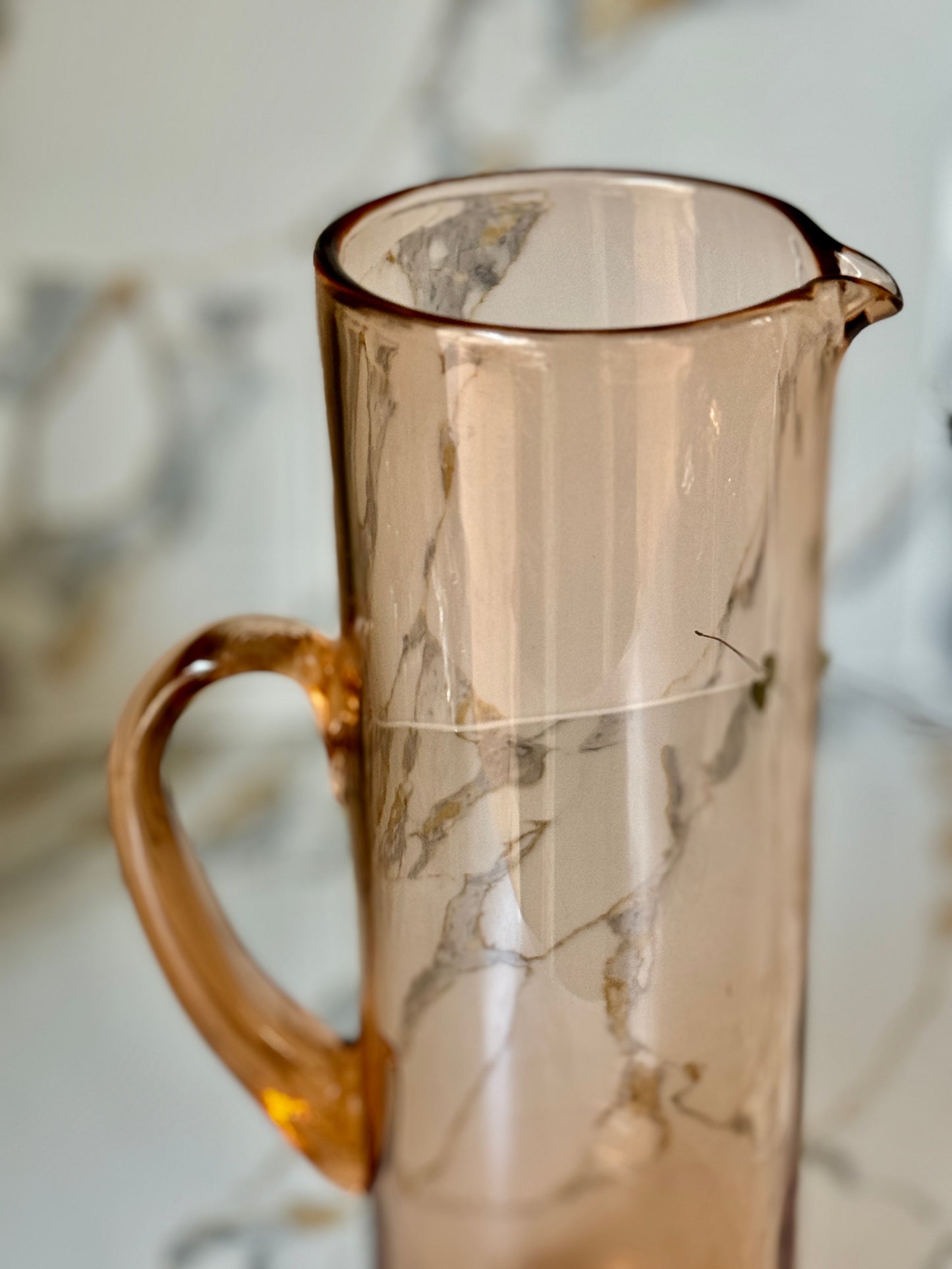 Vintage Peach Glass Jug (Pitcher) with Handmade Handle – Possibly Whitefriars