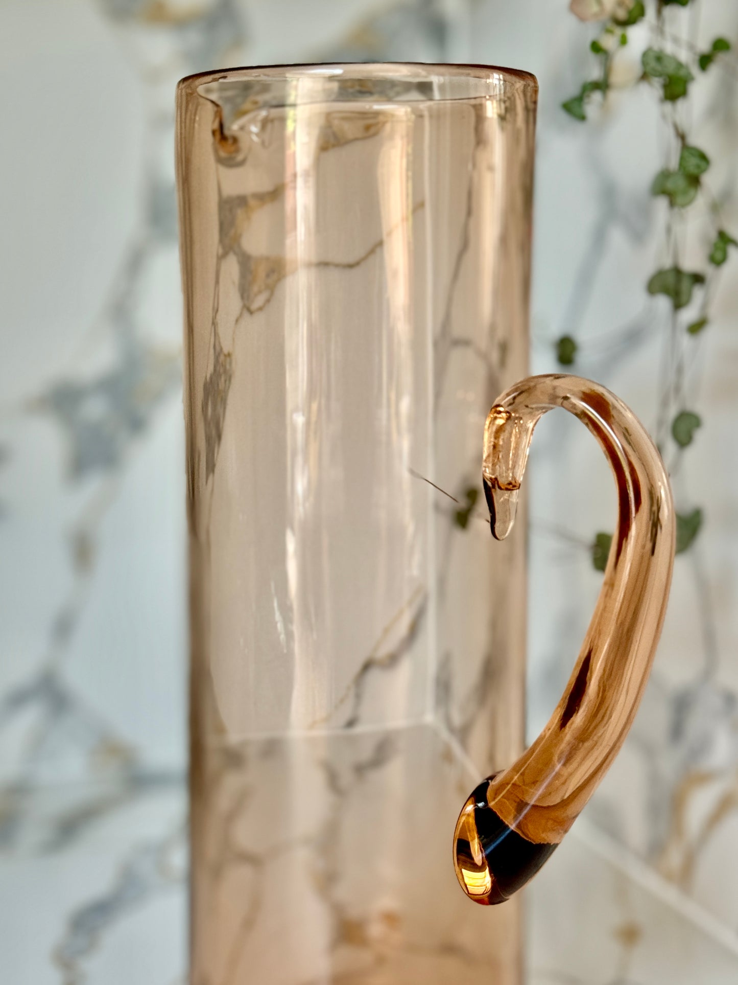 Vintage Peach Glass Jug (Pitcher) with Handmade Handle – Possibly Whitefriars