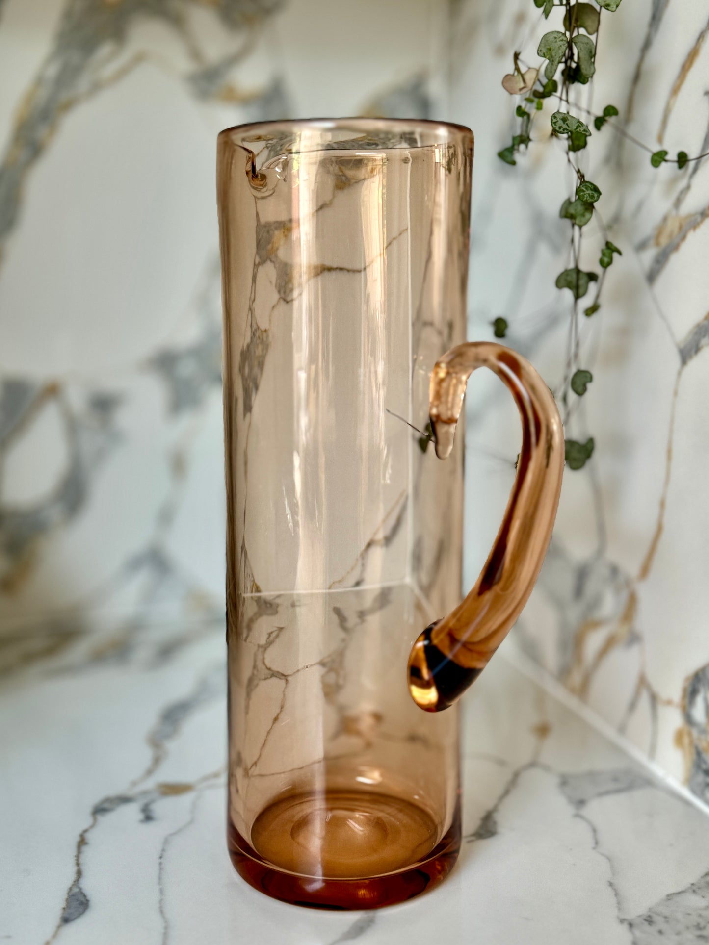 Vintage Peach Glass Jug (Pitcher) with Handmade Handle – Possibly Whitefriars