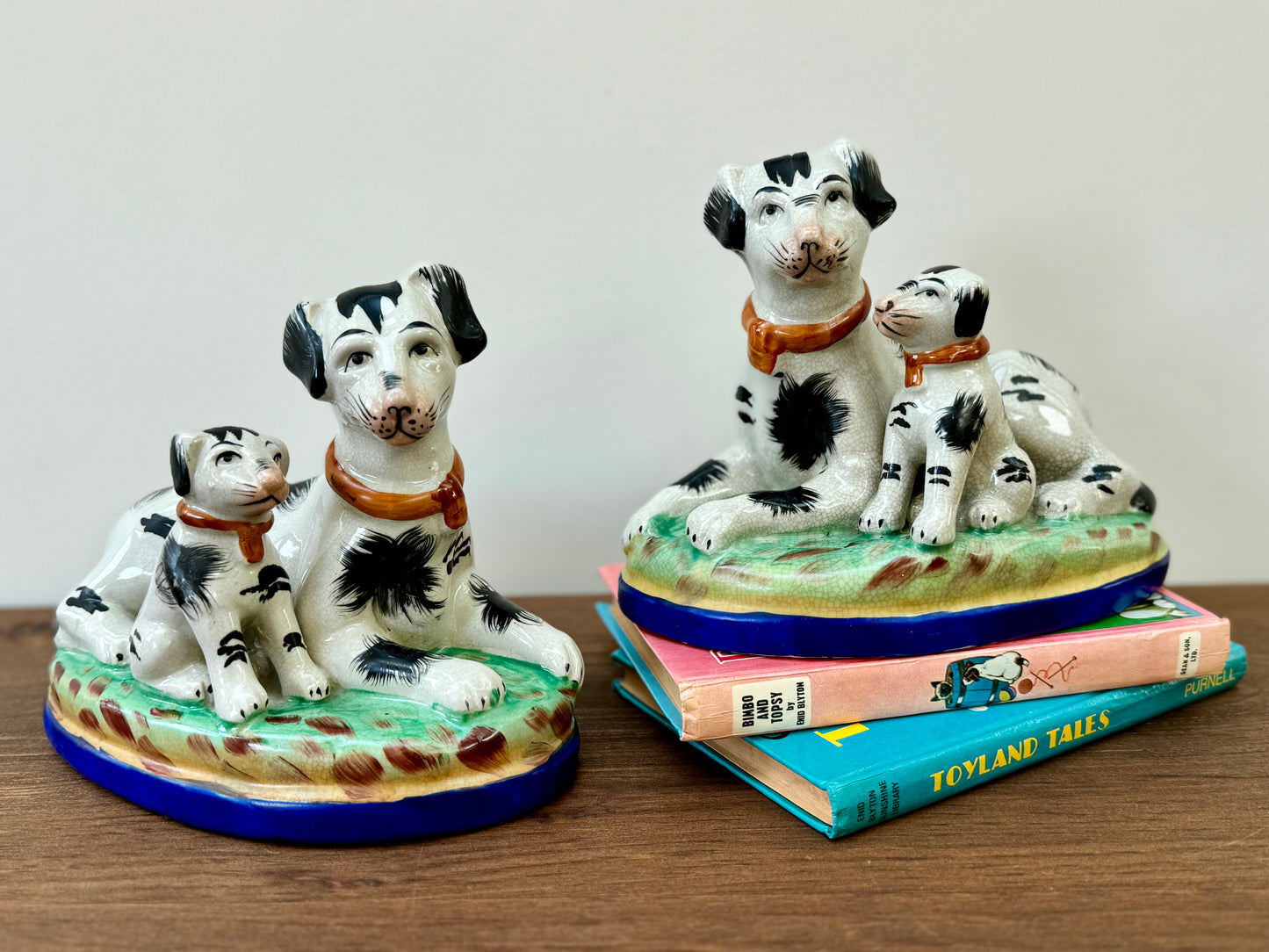 Rare Pair of Staffordshire Dogs with Puppies – Handpainted, Vintage Design-Ornament-My Happy London Home-My Happy London Home