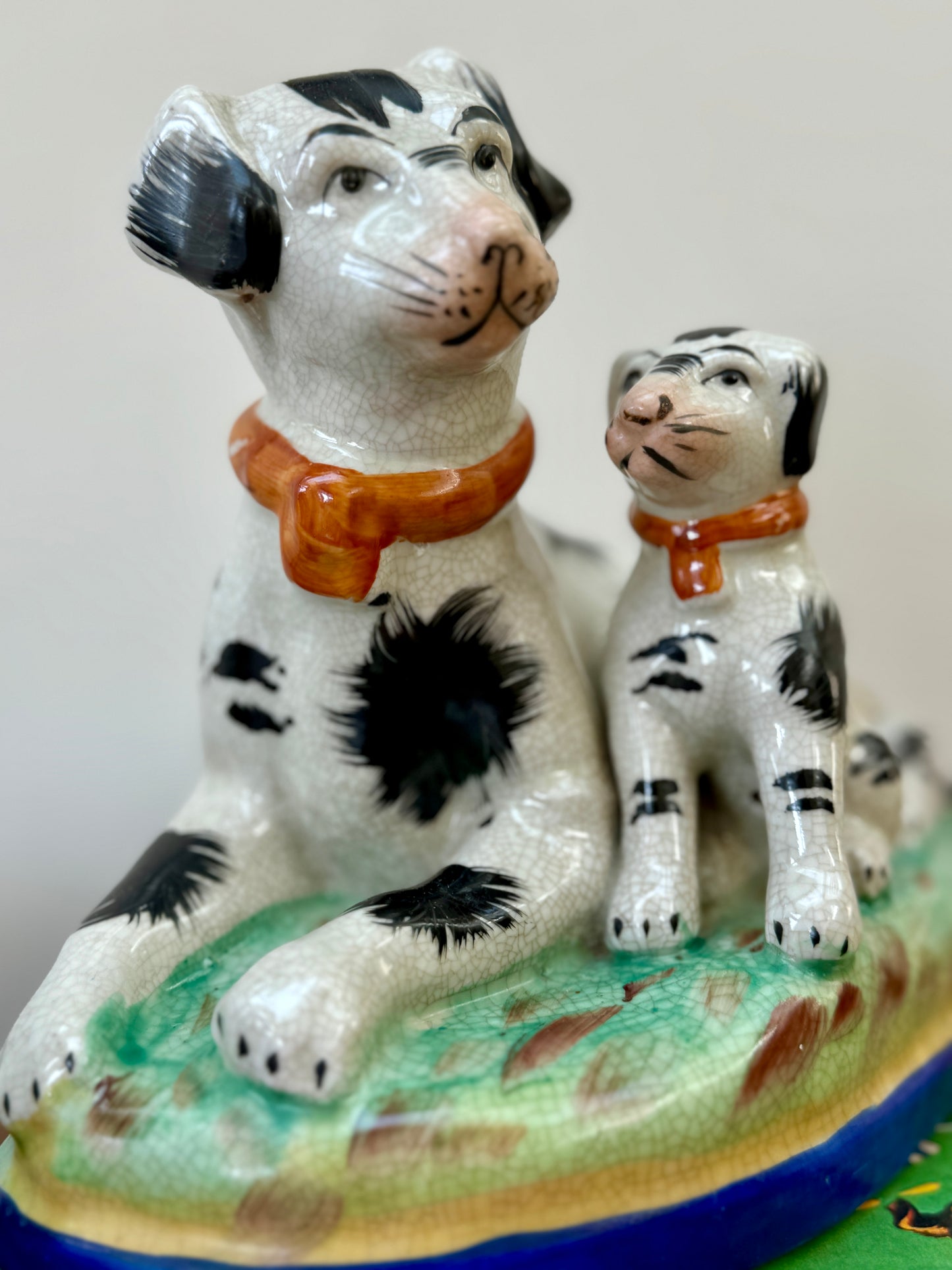 Rare Pair of Staffordshire Dogs with Puppies – Handpainted, Vintage Design