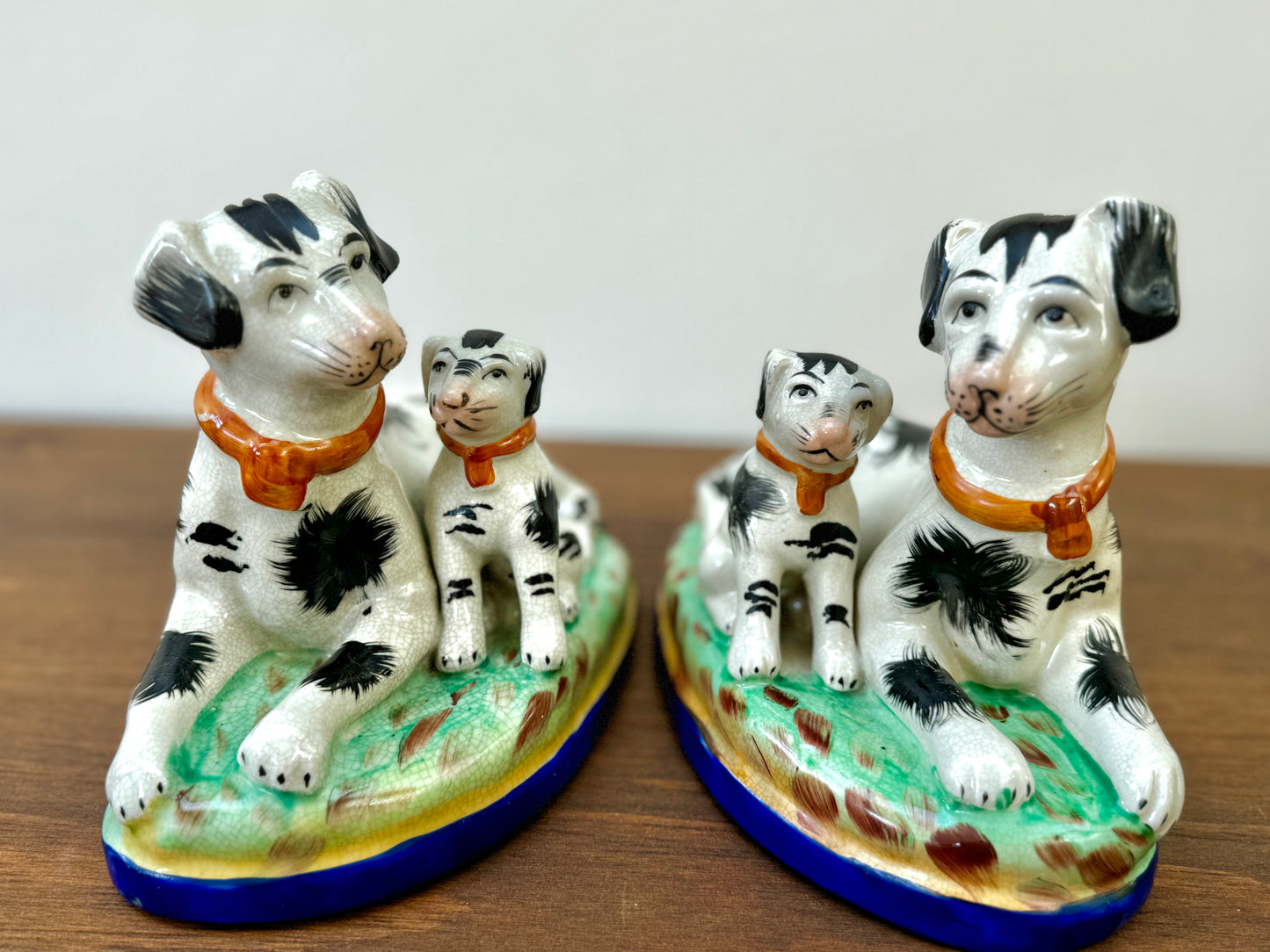 Rare Pair of Staffordshire Dogs with Puppies – Handpainted, Vintage Design