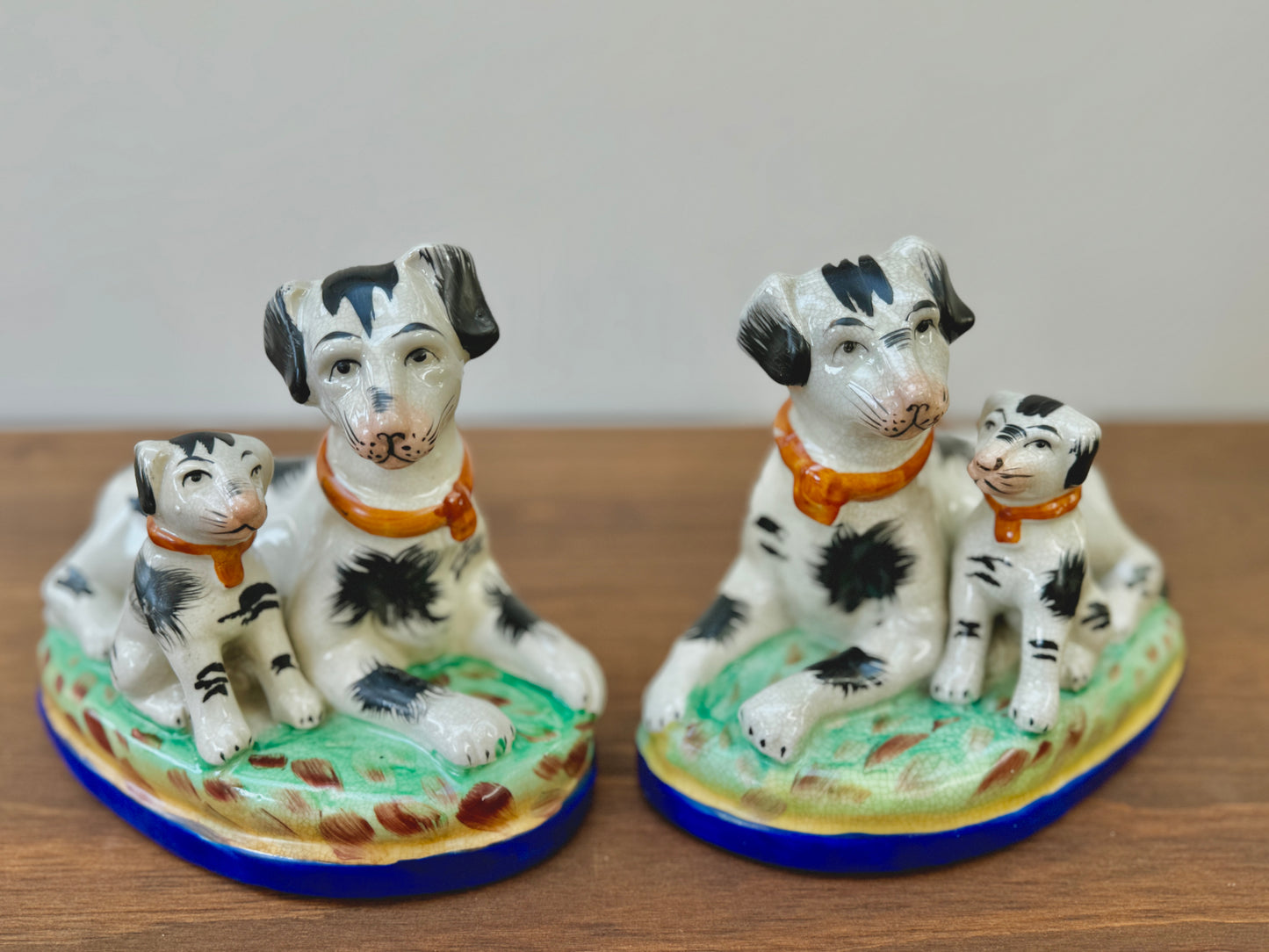 Rare Pair of Staffordshire Dogs with Puppies – Handpainted, Vintage Design