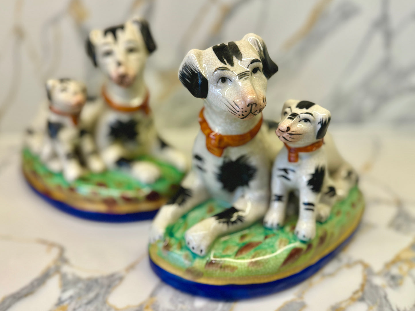 Rare Pair of Staffordshire Dogs with Puppies – Handpainted, Vintage Design