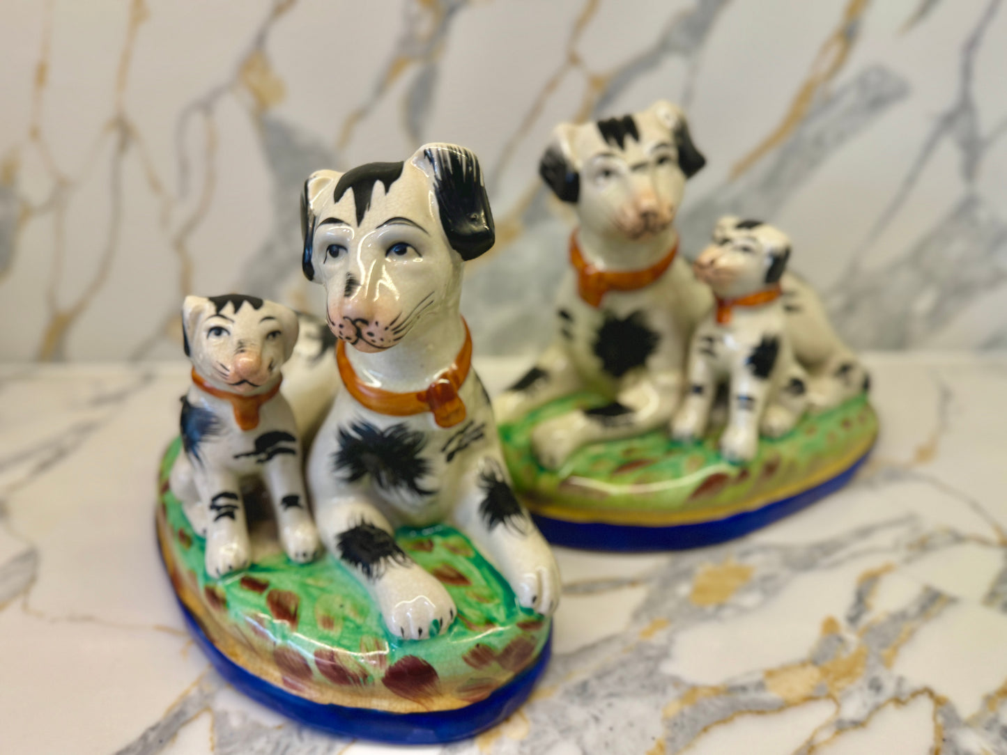 Rare Pair of Staffordshire Dogs with Puppies – Handpainted, Vintage Design