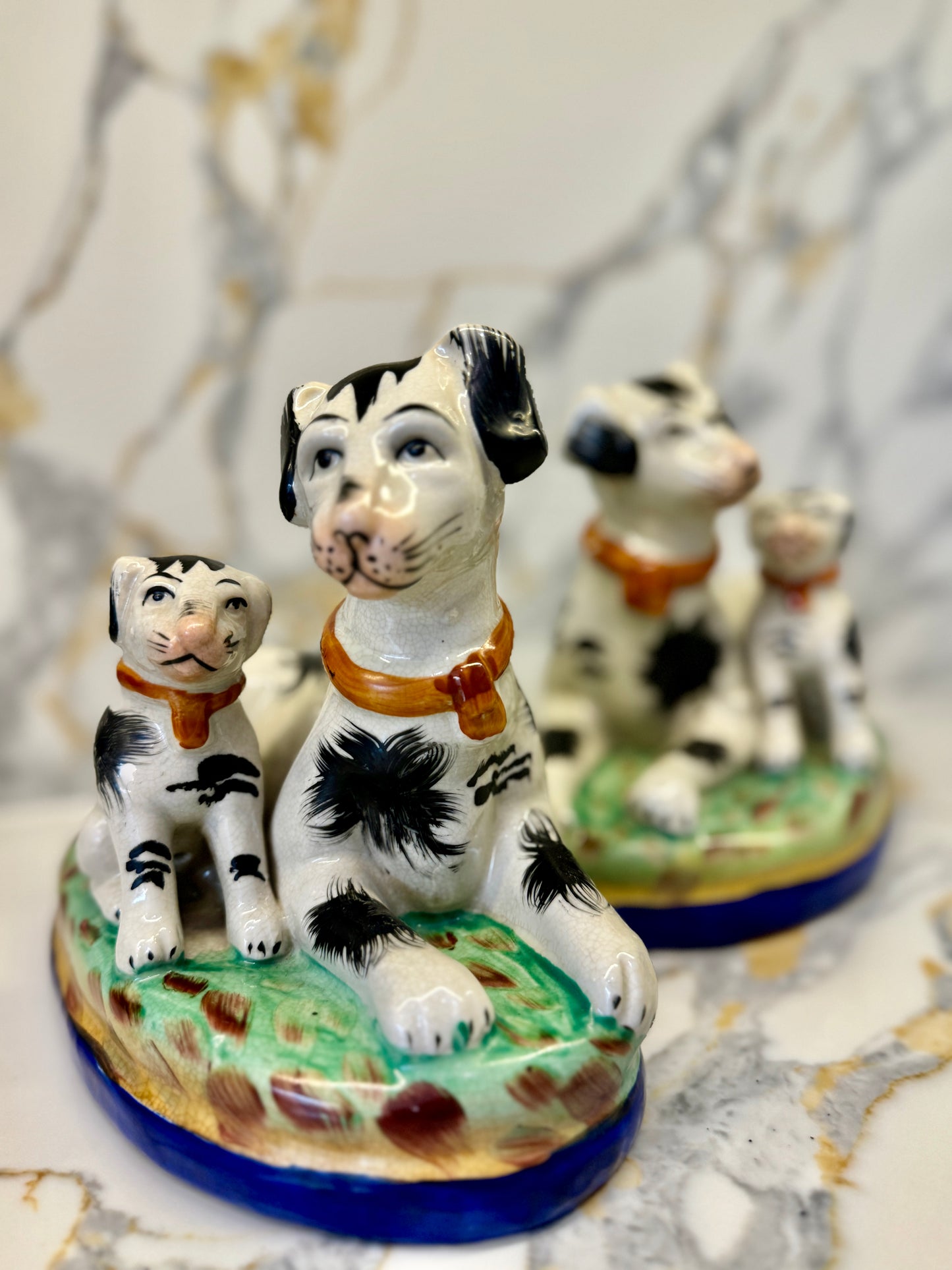 Rare Pair of Staffordshire Dogs with Puppies – Handpainted, Vintage Design