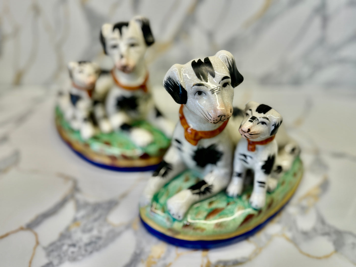 Rare Pair of Staffordshire Dogs with Puppies – Handpainted, Vintage Design