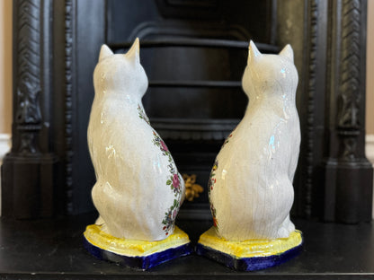 アンティーク、花柄スタッフォードシャーキャット（ペア）｜19世紀後期〜20世紀初期頃