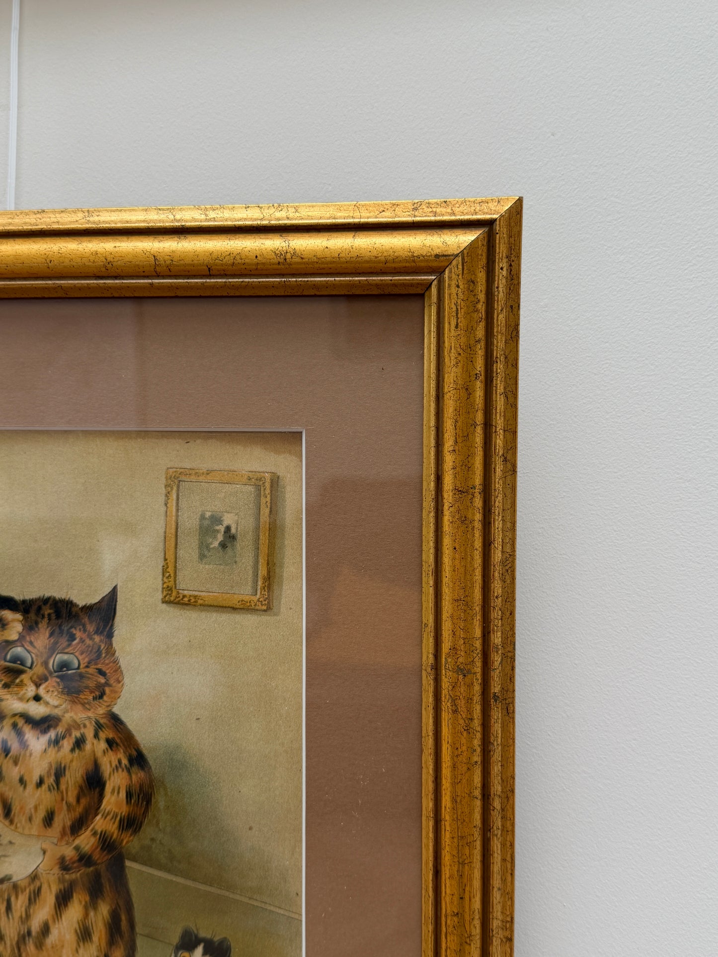 Louis Wain "The New Governess" Colour Print in a Vintage Gilt Frame | Early 1900s