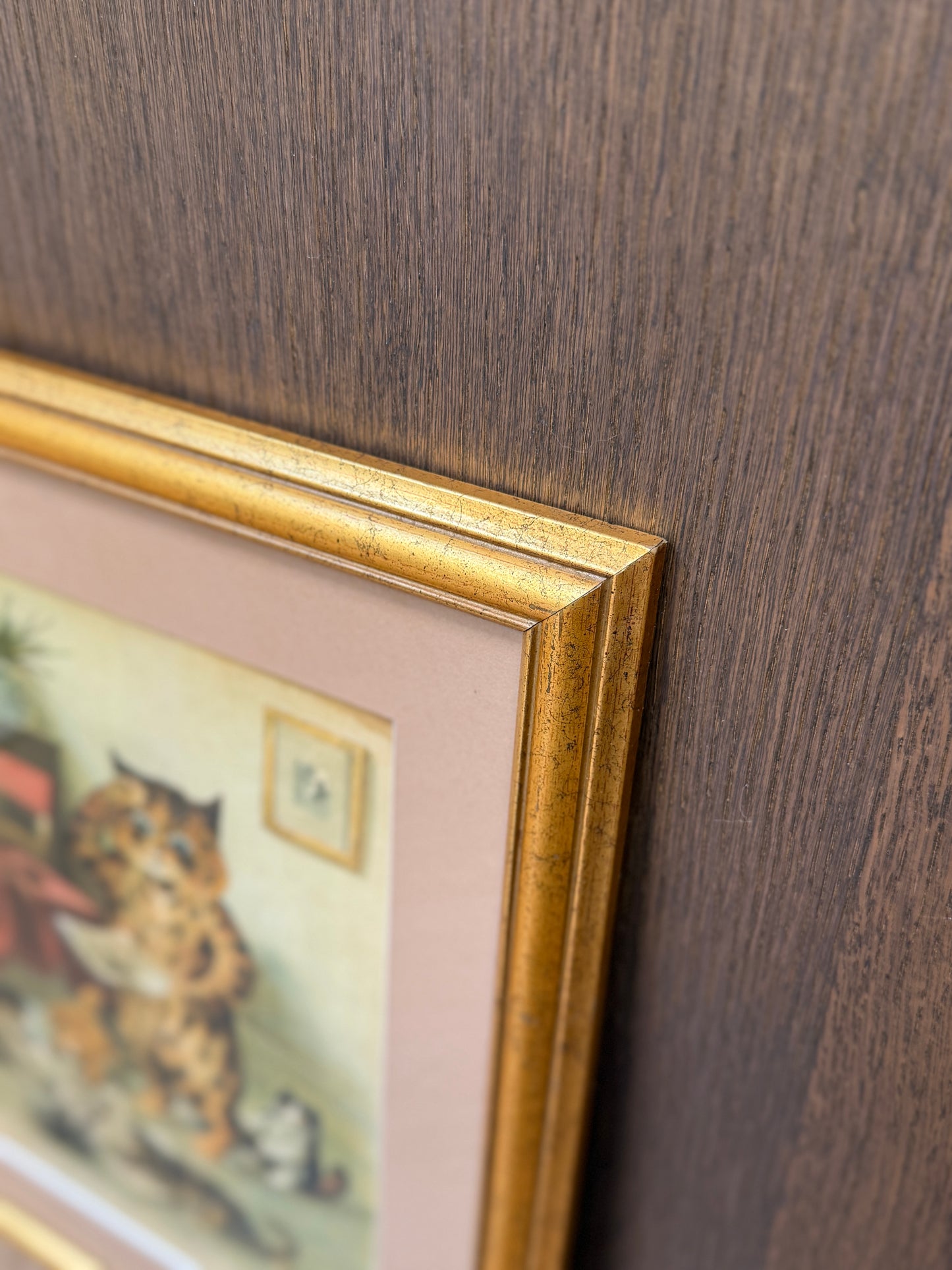 Louis Wain "The New Governess" Colour Print in a Vintage Gilt Frame | Early 1900s