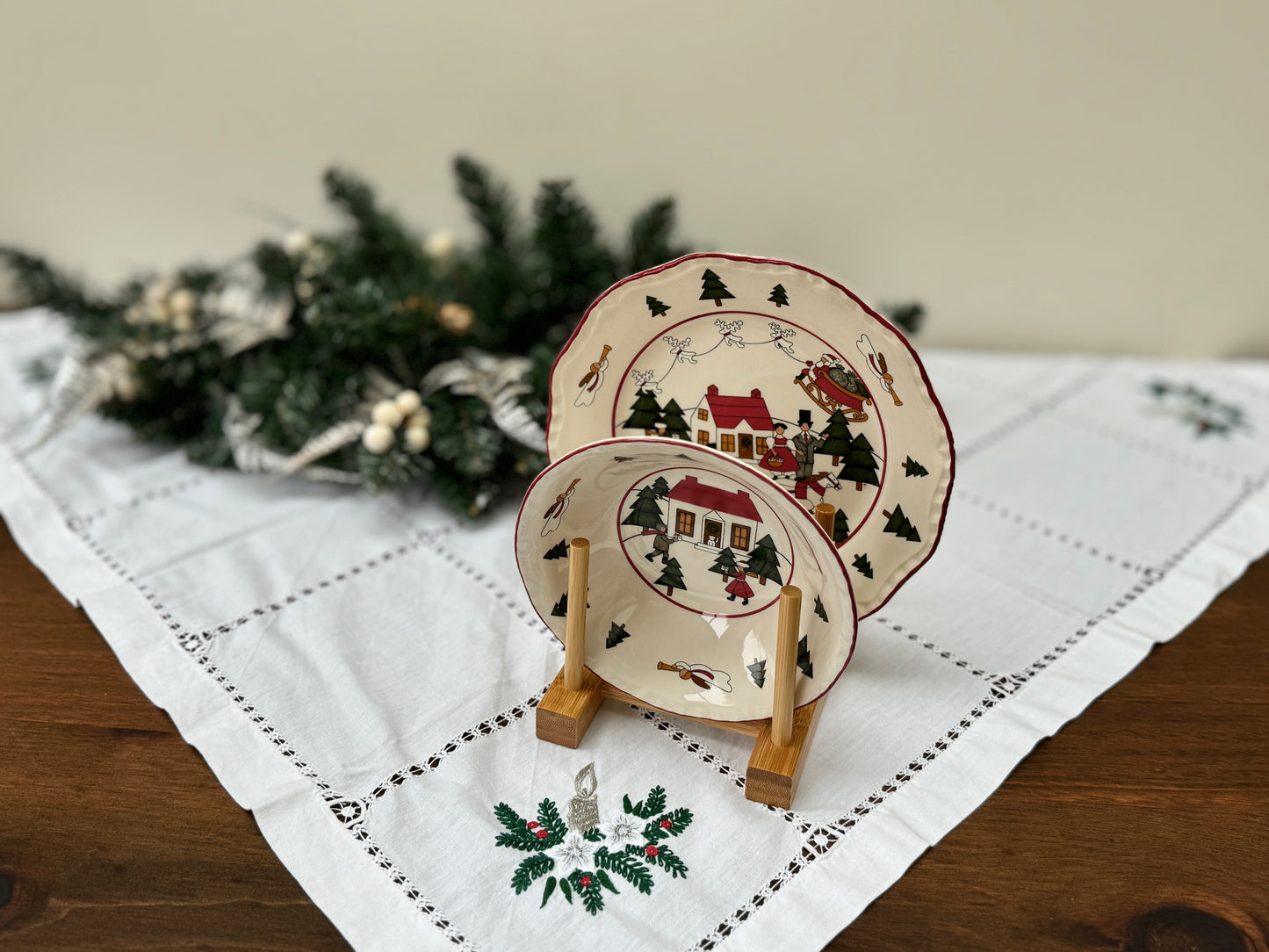 Mason’s Ironstone ‘Christmas Village’ Set of Plate and Bowl, Rare 1983 Edition