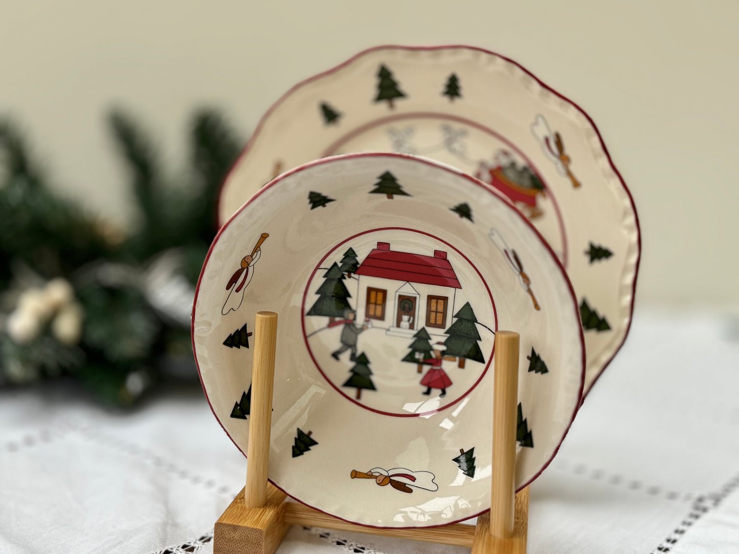 Mason’s Ironstone ‘Christmas Village’ Set of Plate and Bowl, Rare 1983 Edition