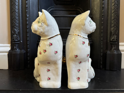 アーサー・ウッド社、スタッフォードシャーキャット（ペア）｜ローズ柄｜ミッドセンチュリー｜約29cm