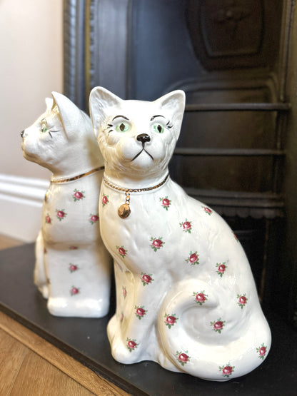 アーサー・ウッド社、スタッフォードシャーキャット（ペア）｜ローズ柄｜ミッドセンチュリー｜約29cm