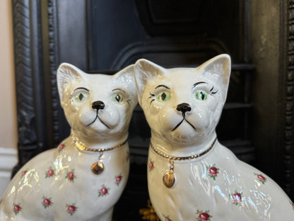 アーサー・ウッド社、スタッフォードシャーキャット（ペア）｜ローズ柄｜ミッドセンチュリー｜約29cm