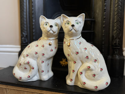 アーサー・ウッド社、スタッフォードシャーキャット（ペア）｜ローズ柄｜ミッドセンチュリー｜約29cm