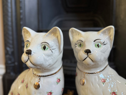 アーサー・ウッド社、スタッフォードシャーキャット（ペア）｜ローズ柄｜ミッドセンチュリー｜約29cm