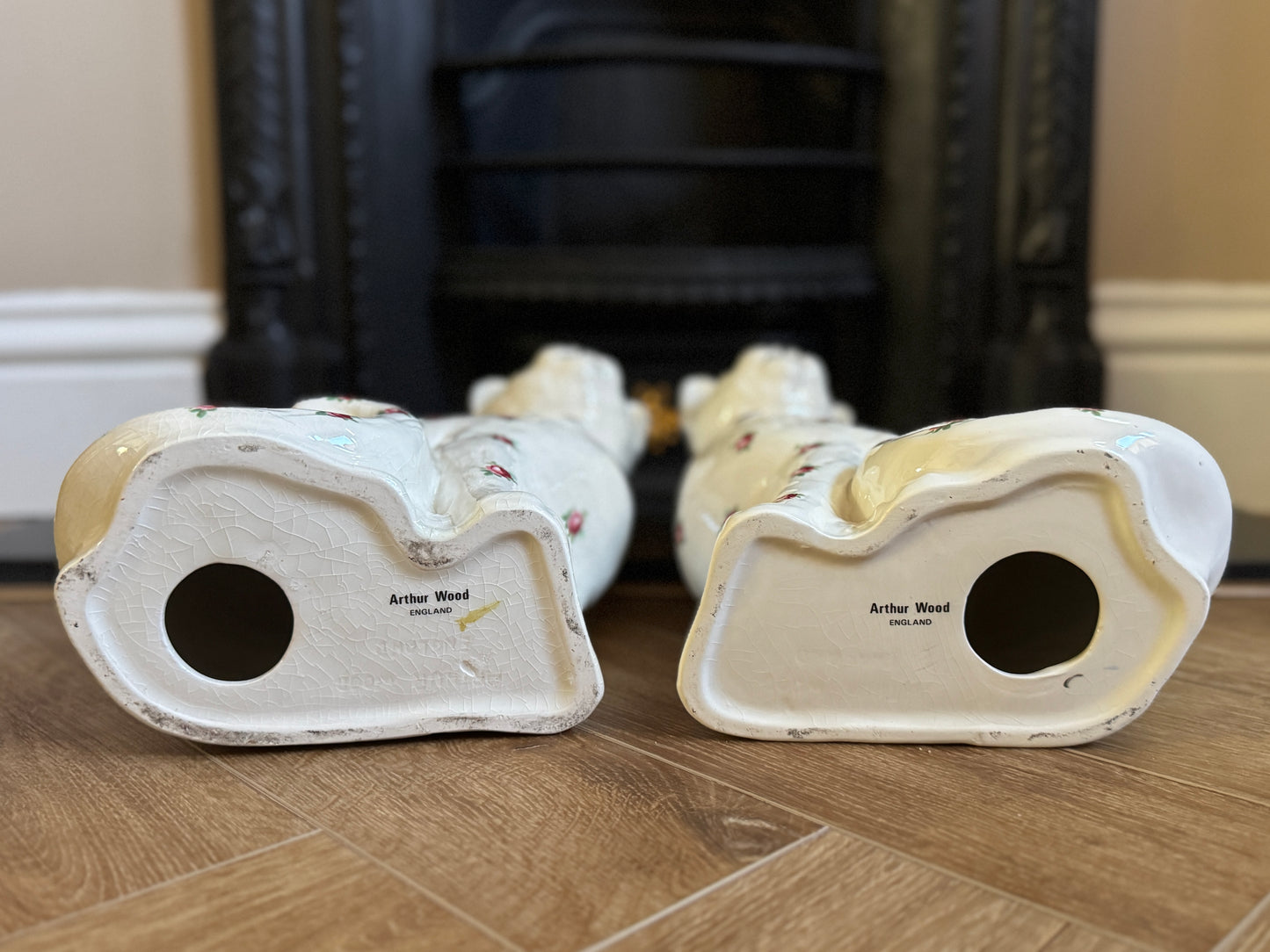 アーサー・ウッド社、スタッフォードシャーキャット（ペア）｜ローズ柄｜ミッドセンチュリー｜約29cm