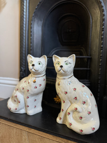 アーサー・ウッド社、スタッフォードシャーキャット（ペア）｜ローズ柄｜ミッドセンチュリー｜約29cm