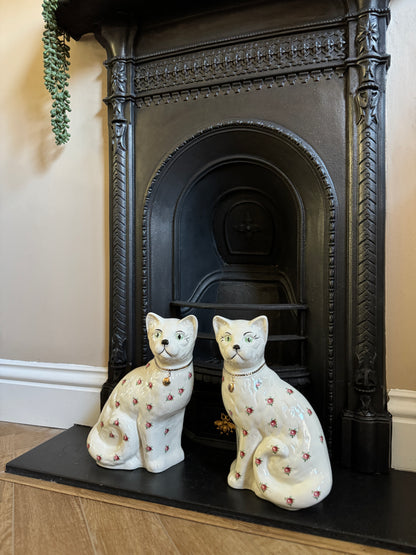 アーサー・ウッド社、スタッフォードシャーキャット（ペア）｜ローズ柄｜ミッドセンチュリー｜約29cm