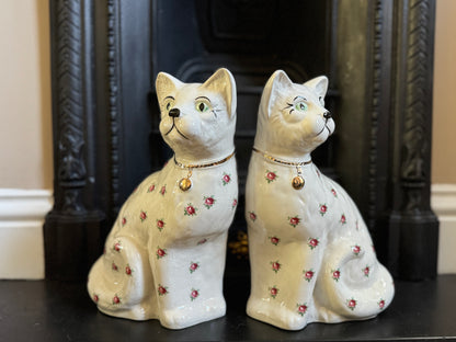 アーサー・ウッド社、スタッフォードシャーキャット（ペア）｜ローズ柄｜ミッドセンチュリー｜約29cm