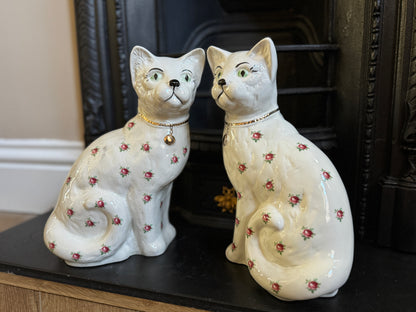 アーサー・ウッド社、スタッフォードシャーキャット（ペア）｜ローズ柄｜ミッドセンチュリー｜約29cm