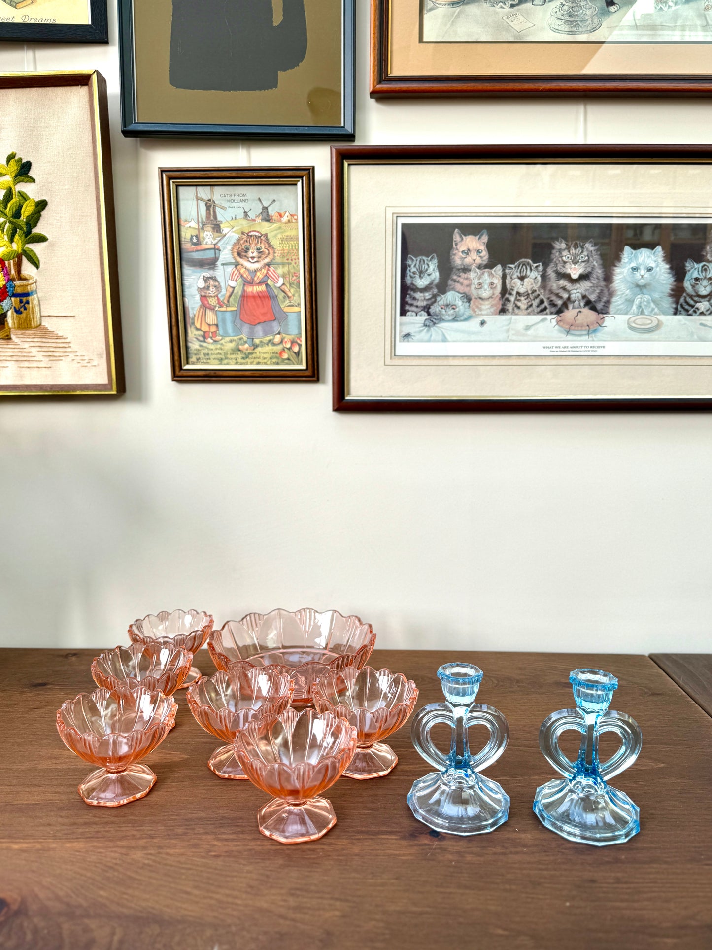 Pair of Art Deco Blue Glass Candleholders