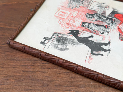 Pair of Antique Louis Wain Cat Prints in Carved Wooden Frames, Early 20th Century