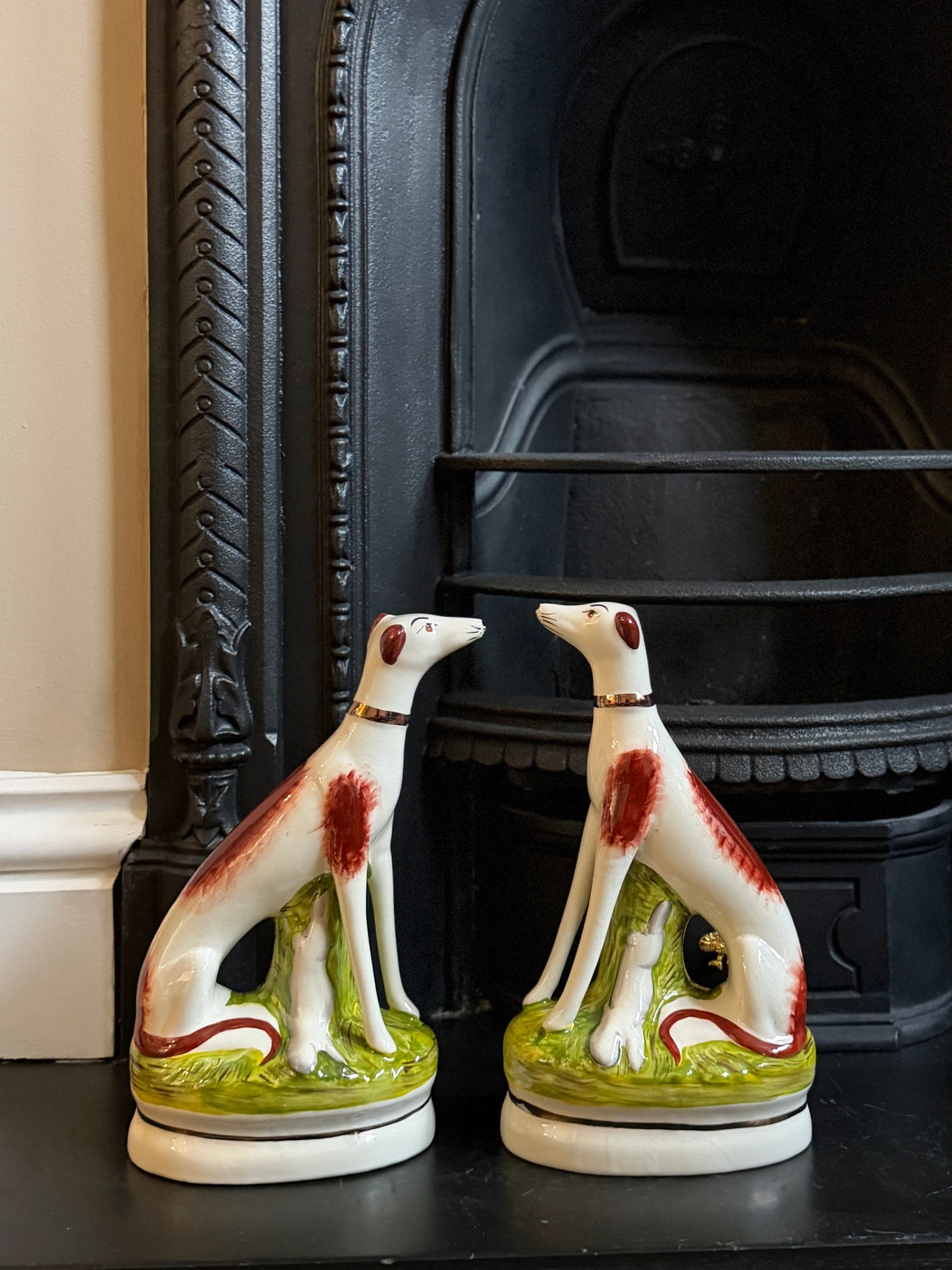 Pair of Staffordshire Greyhound Dogs with Hare by William Kent | Brown Eyes, c. 1940s–1950s
