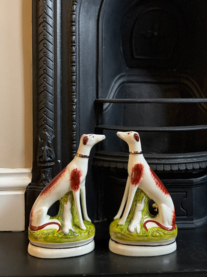 Pair of Staffordshire Greyhound Dogs with Hare by William Kent | Brown Eyes, c. 1940s–1950s