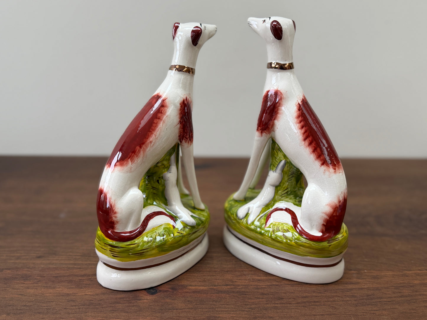 Pair of Staffordshire Greyhound Dogs with Hare by William Kent | Brown Eyes, c. 1940s–1950s