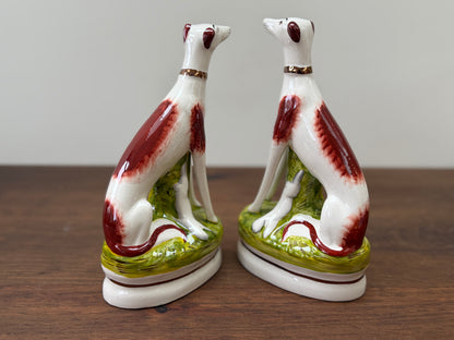 Pair of Staffordshire Greyhound Dogs with Hare by William Kent | Brown Eyes, c. 1940s–1950s
