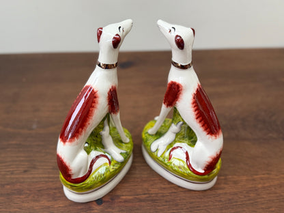 Pair of Staffordshire Greyhound Dogs with Hare by William Kent | Brown Eyes, c. 1940s–1950s