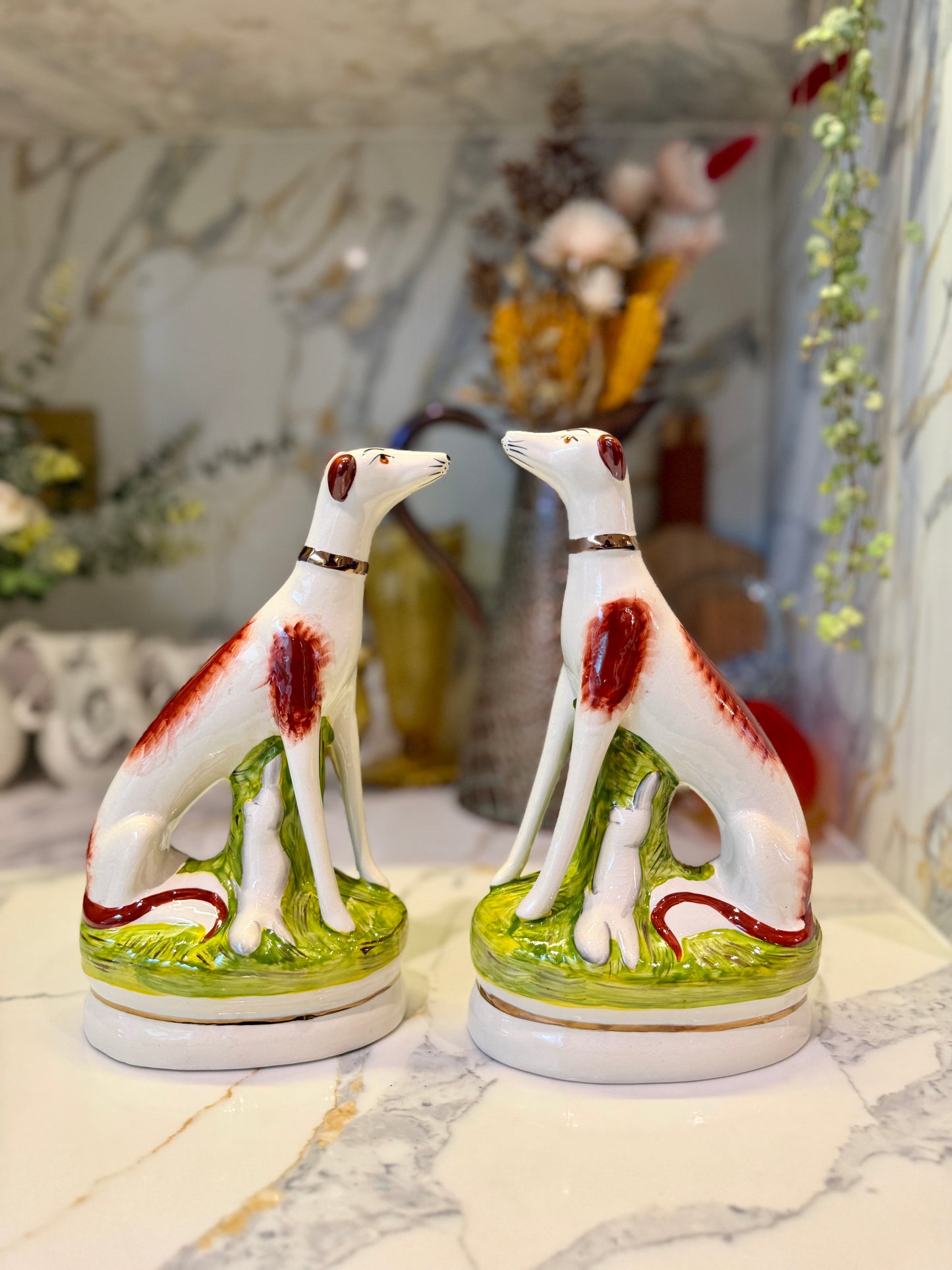 Pair of Staffordshire Greyhound Dogs with Hare by William Kent | Brown Eyes, c. 1940s–1950s