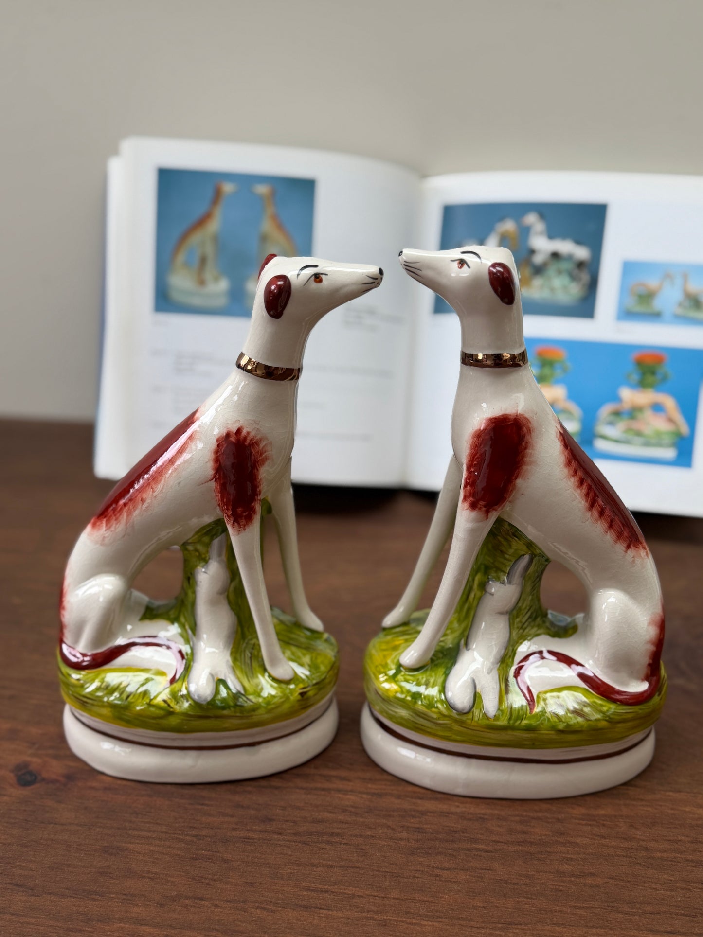 Pair of Staffordshire Greyhound Dogs with Hare by William Kent | Brown Eyes, c. 1940s–1950s