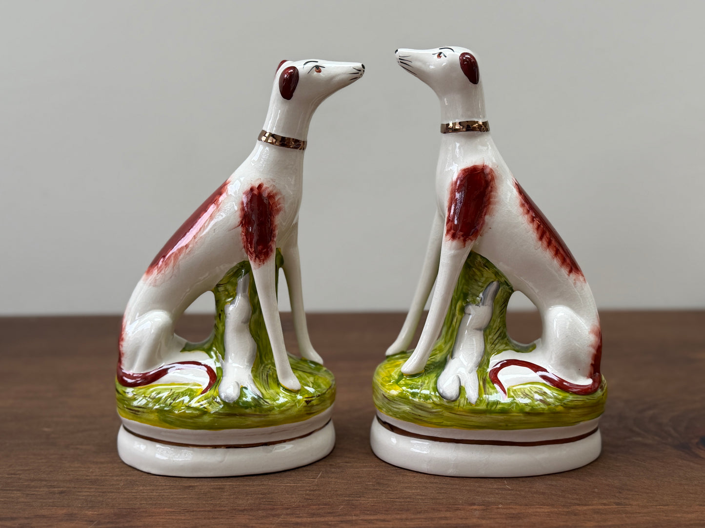 Pair of Staffordshire Greyhound Dogs with Hare by William Kent | Brown Eyes, c. 1940s–1950s