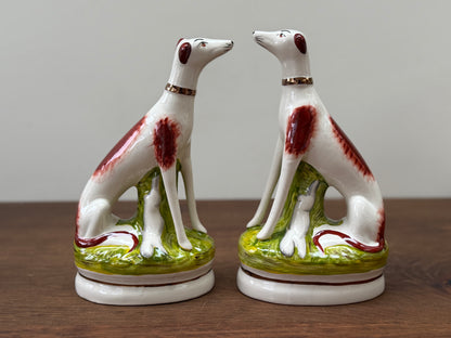 Pair of Staffordshire Greyhound Dogs with Hare by William Kent | Brown Eyes, c. 1940s–1950s