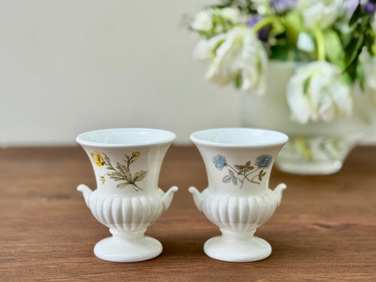 Pair of Miniature Urn-Shaped Vases by Wedgwood | Vintage Floral Ornaments, Bone China, Made in England