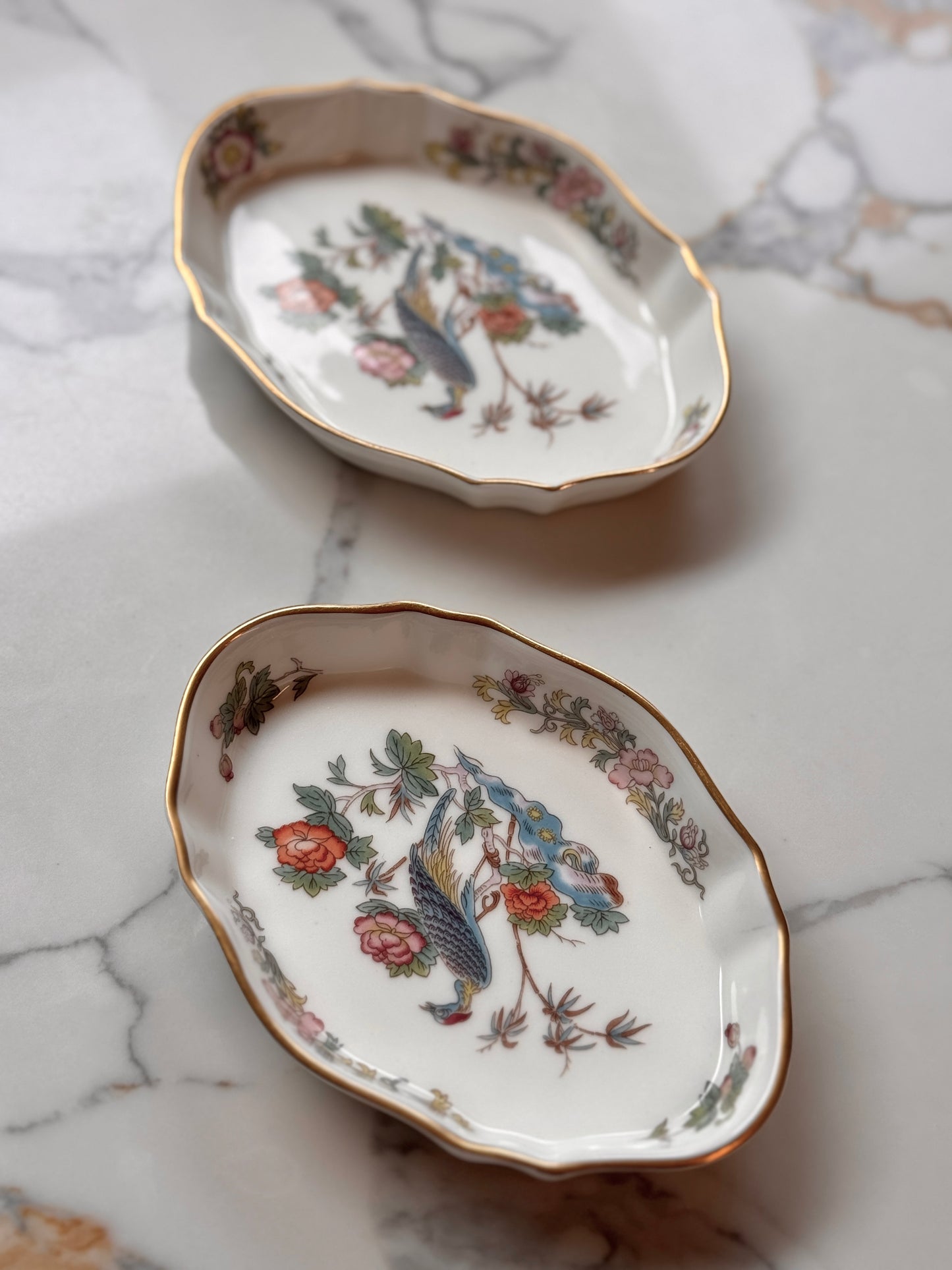 Pair of Wedgwood Kutani Crane Trinket Dishes | Vintage Bone China