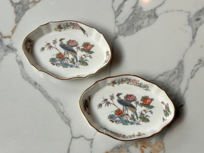 Pair of Wedgwood Kutani Crane Trinket Dishes | Vintage Bone China